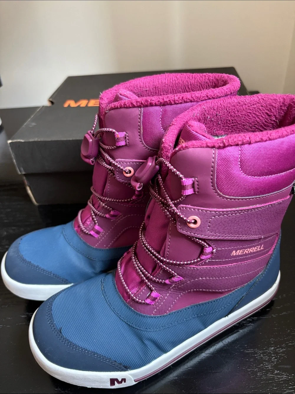 Merrell Girls' Magenta and Navy Waterproof Winter Snow Boots Sz 4